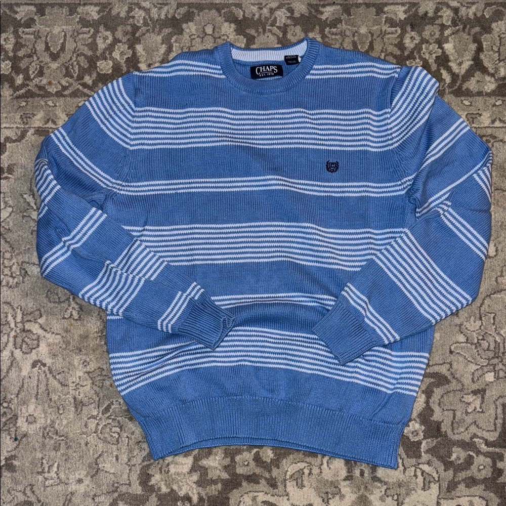Chaps Men's Sweater in Blue and White Stripes